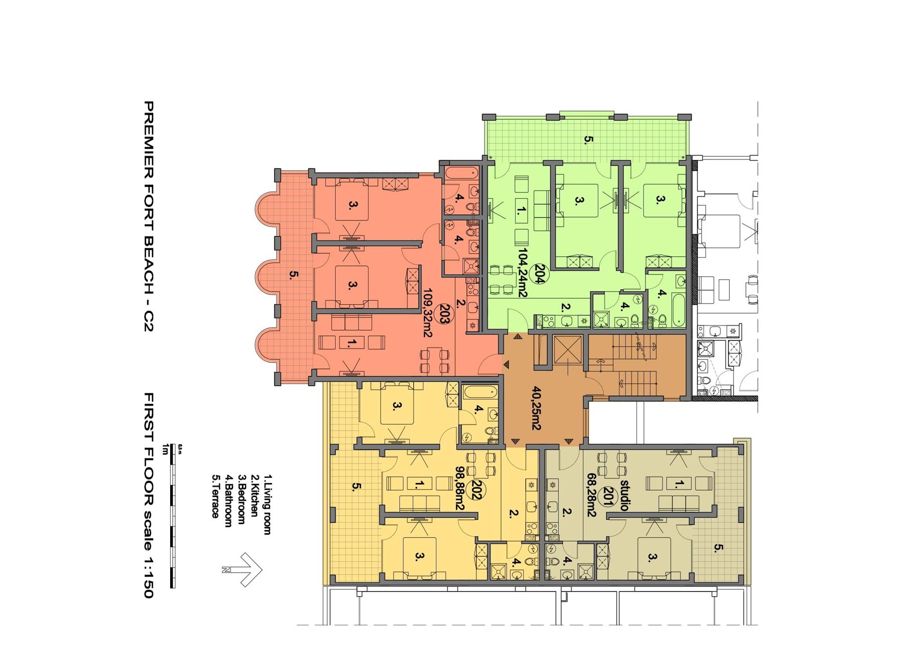 Rzut piętra — 3-pokojowy apartament w Premier Fort Beach — plan kompleksu 1