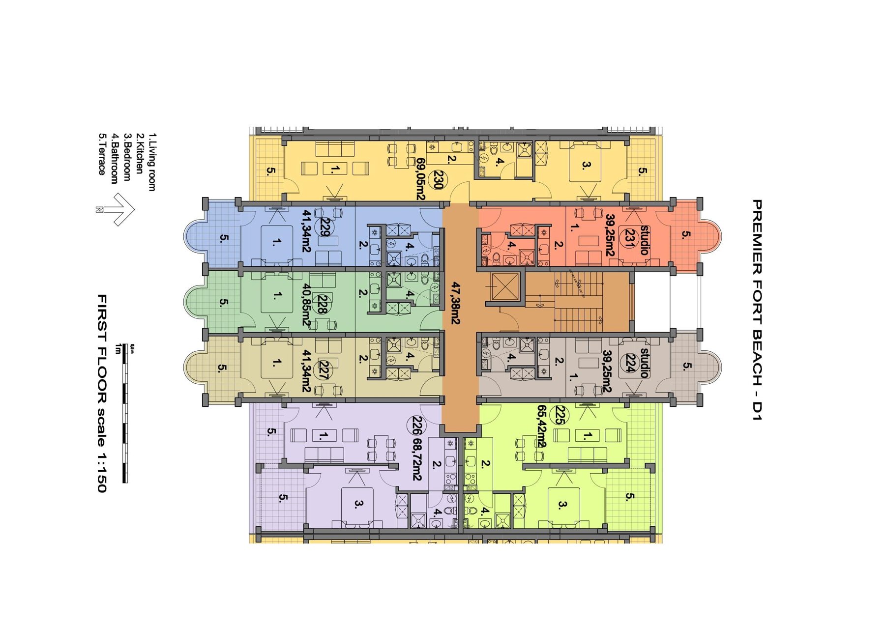 Rzut piętra — Studio w Premier Fort Beach — plan kompleksu 1