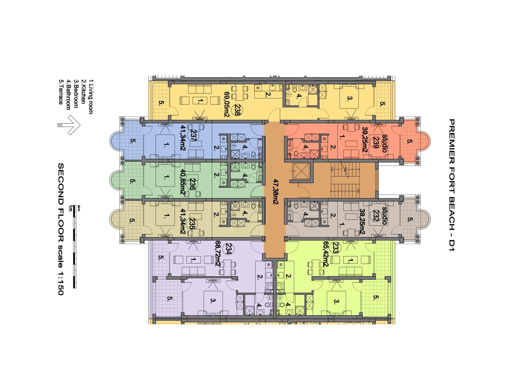 Rzut piętra — Studio w Premier Fort Beach — plan kompleksu 1
