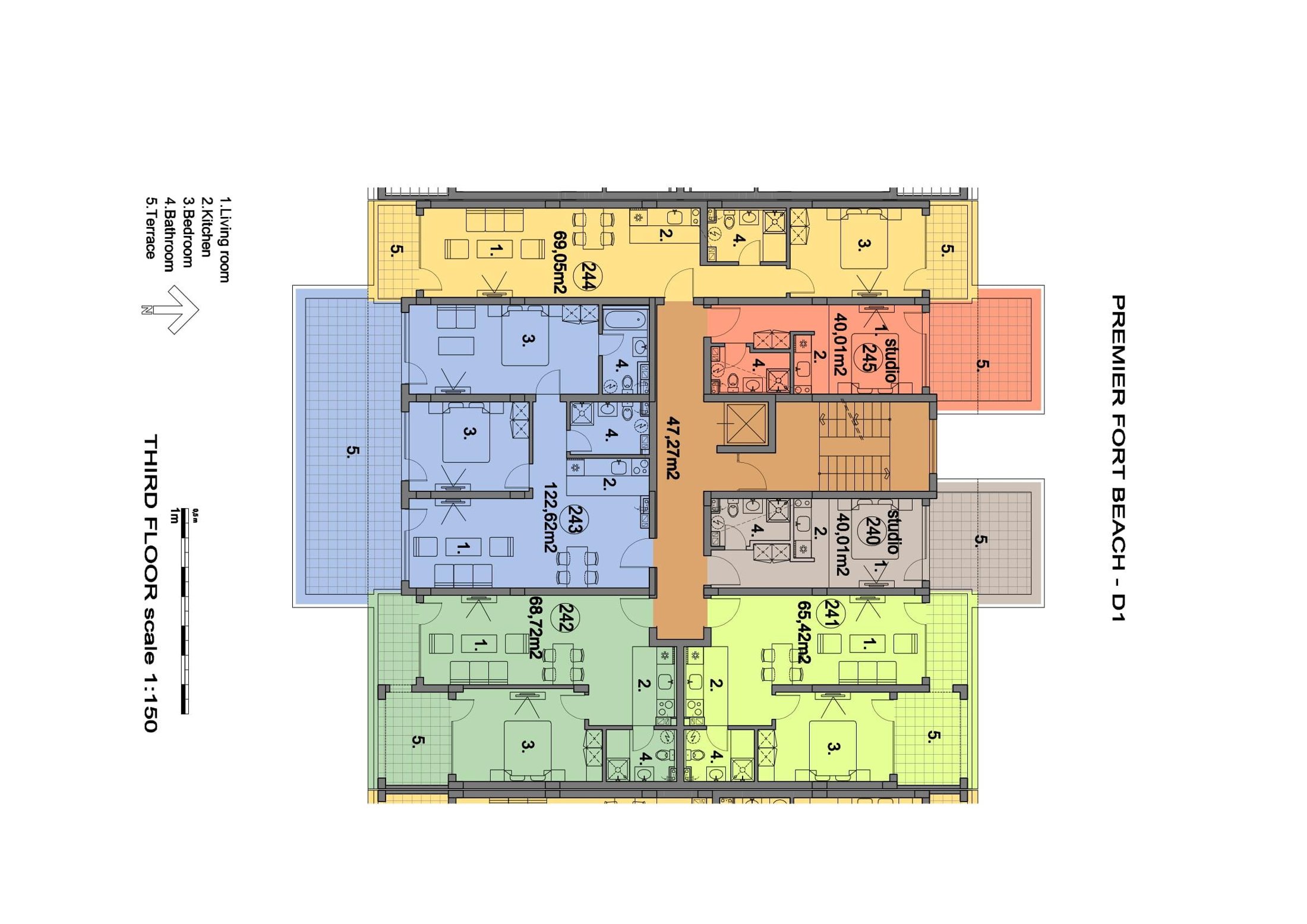 Rzut piętra — 2-pokojowy apartament w Premier Fort Beach — plan kompleksu 1