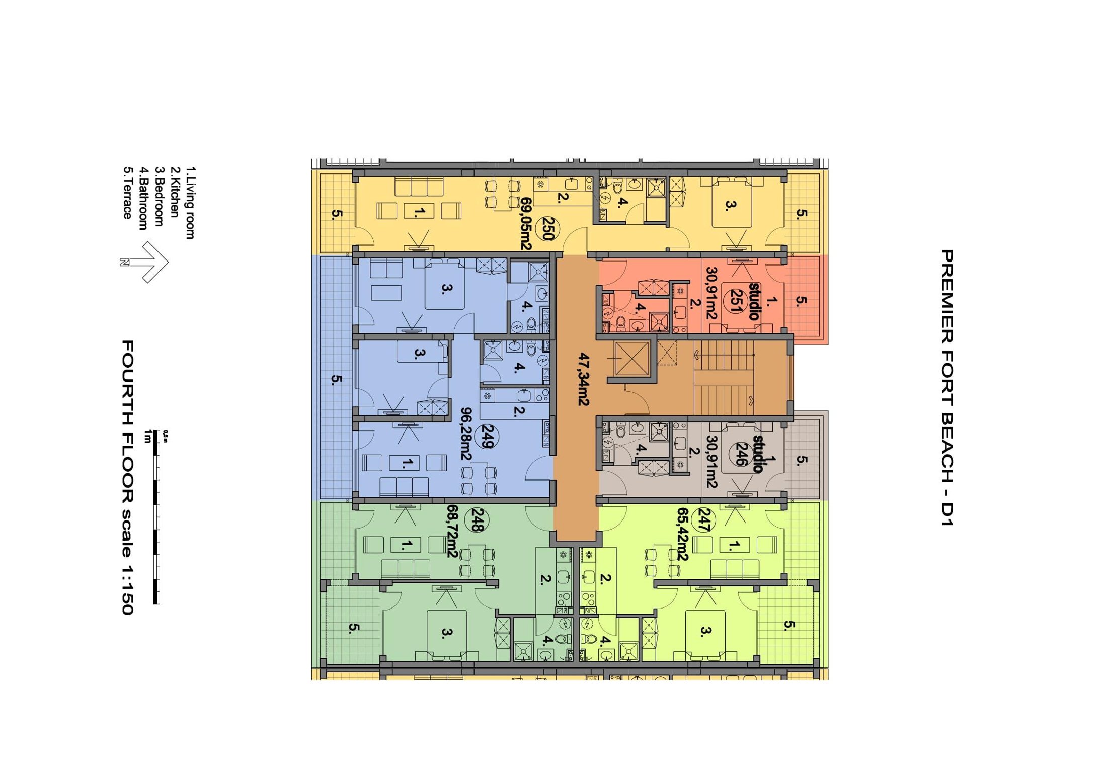 Rzut piętra — 2-pokojowy apartament w Premier Fort Beach — plan kompleksu 1