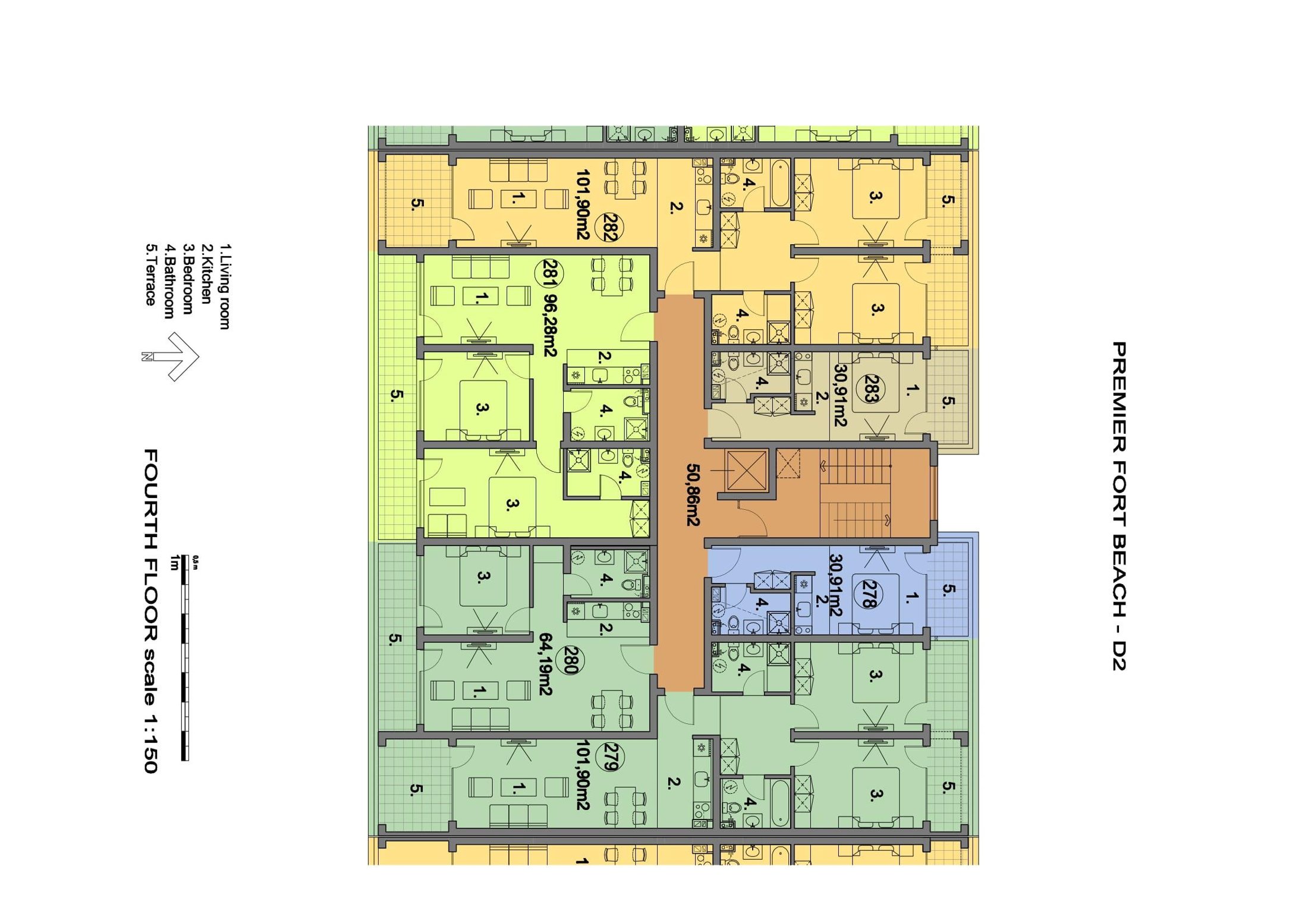 Rzut piętra — 3-pokojowy apartament w Premier Fort Beach — plan kompleksu 1