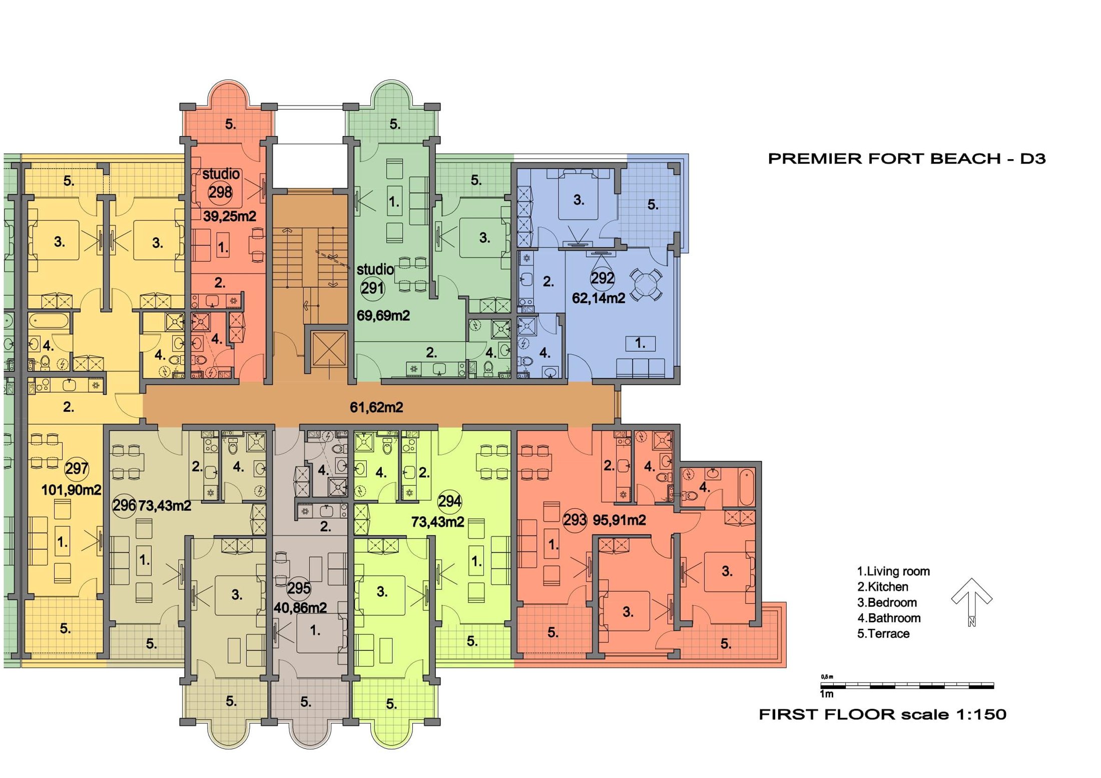 Rzut piętra — 2-pokojowy apartament w Premier Fort Beach — plan kompleksu 1