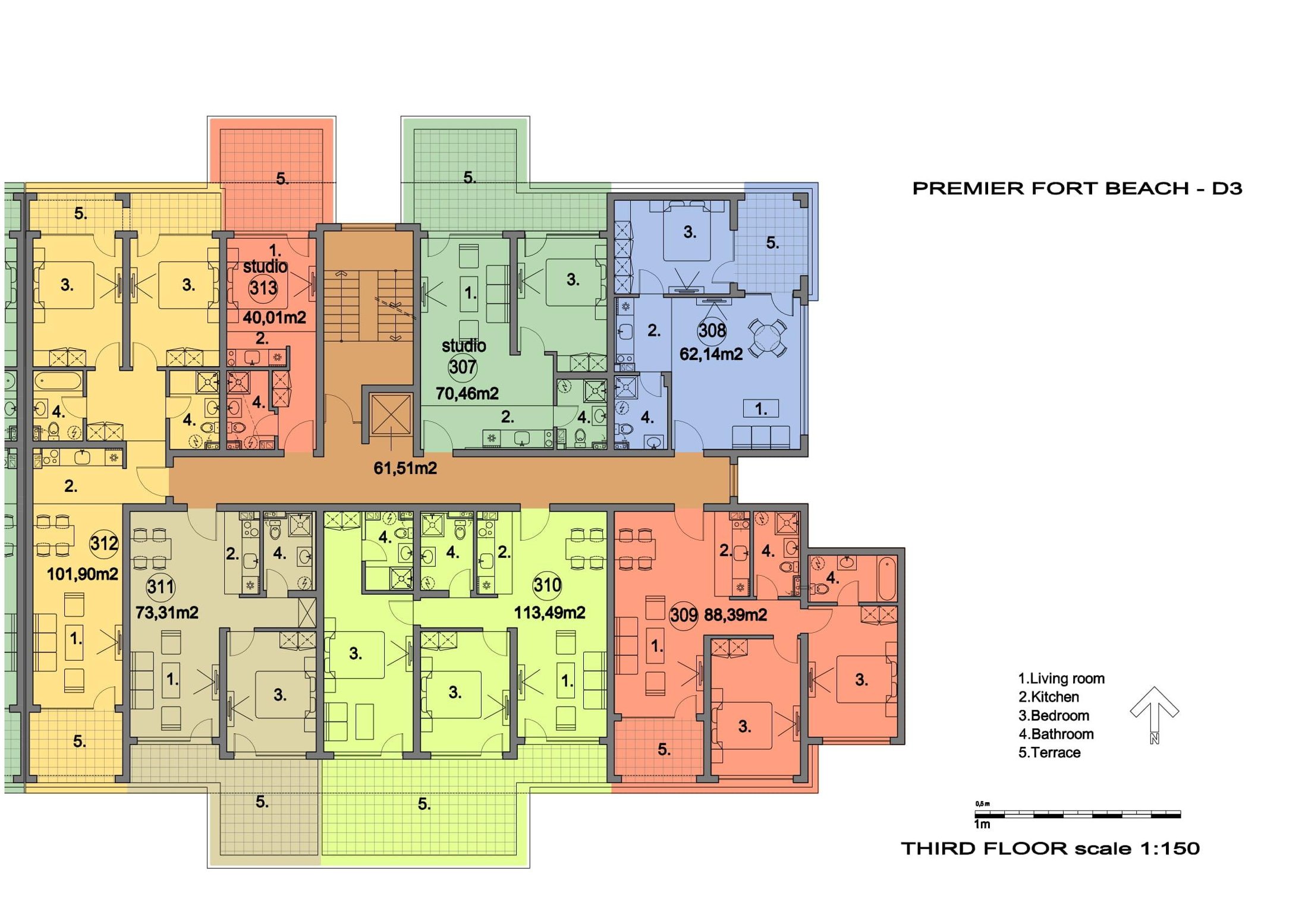 Rzut piętra — 3-pokojowy apartament w Premier Fort Beach — plan kompleksu 1