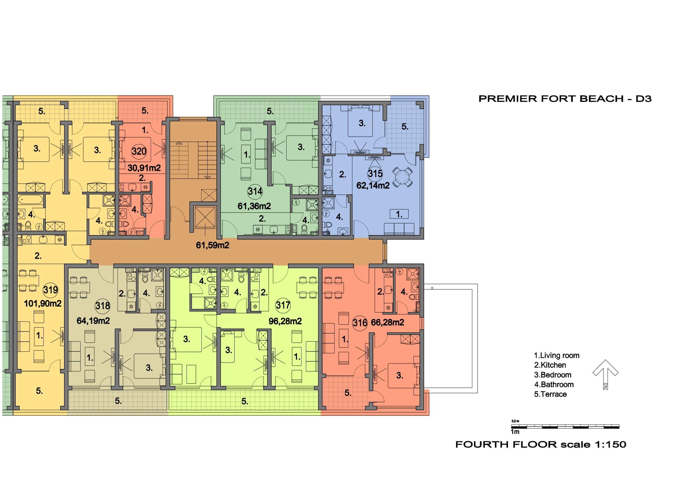 Rzut piętra — 2-pokojowy apartament w Premier Fort Beach — plan kompleksu 1