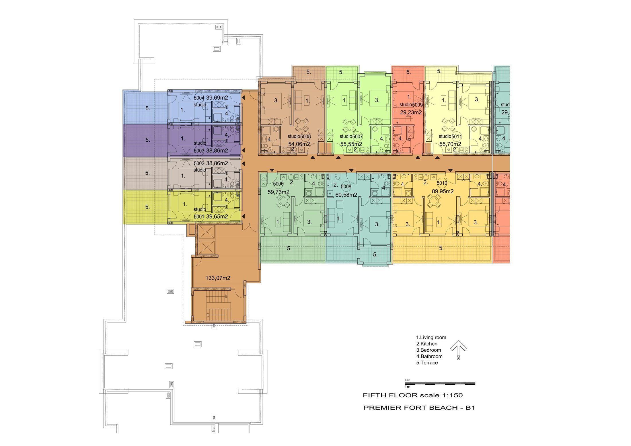 Rzut piętra — 2-pokojowy apartament w Premier Fort Beach — plan kompleksu 1