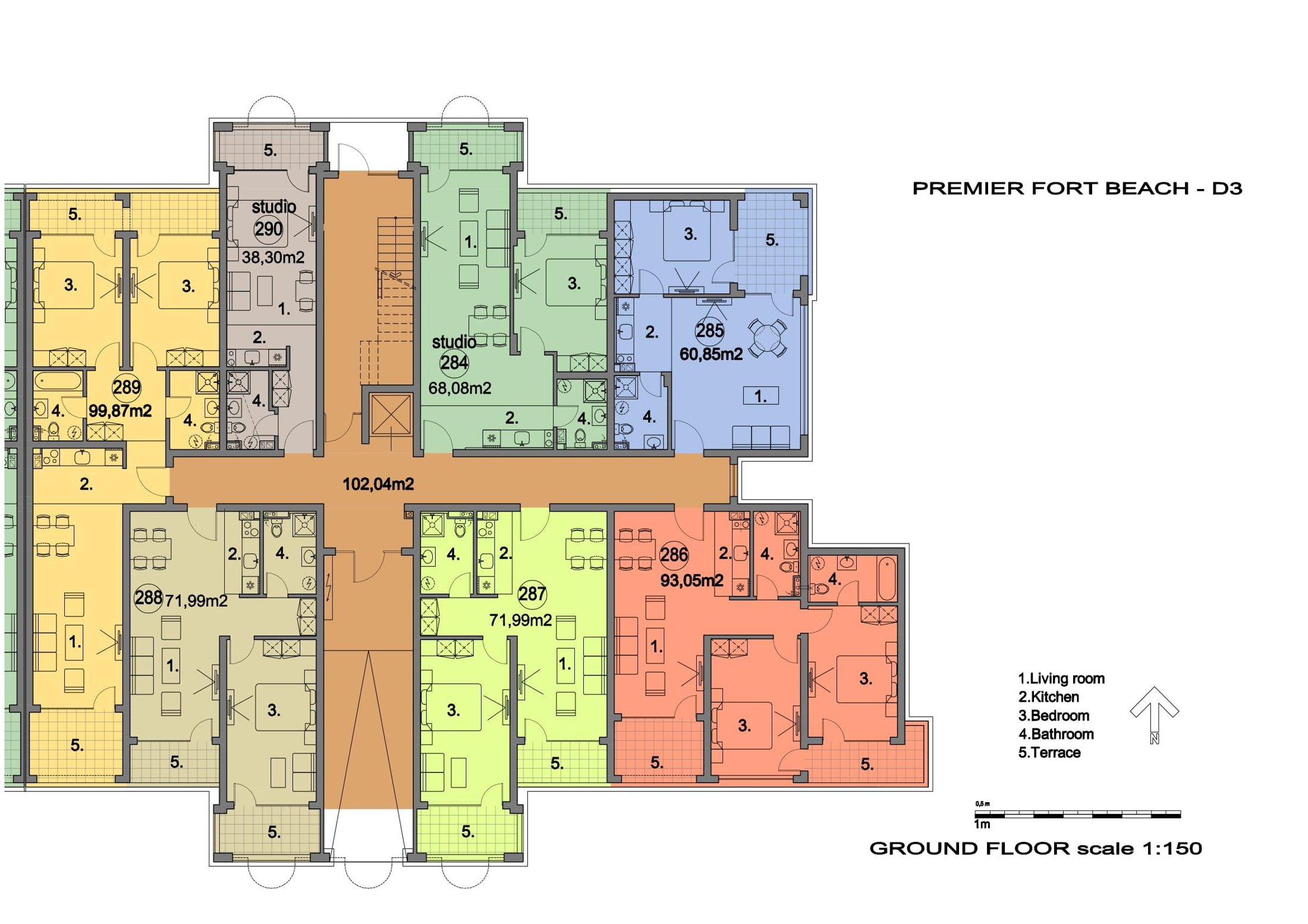 Rzut piętra — 3-pokojowy apartament w Premier Fort Beach — plan kompleksu 1