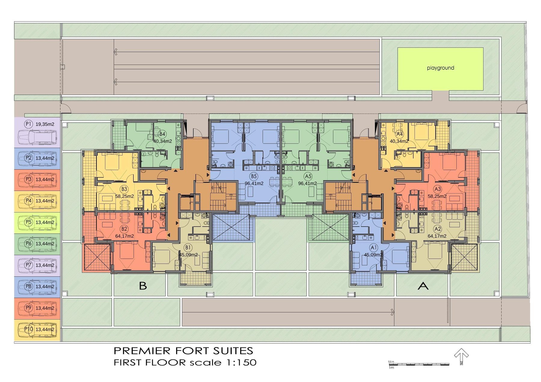 Rzut piętra — 3-pokojowy apartament w Premier Fort Suites — plan kompleksu 1