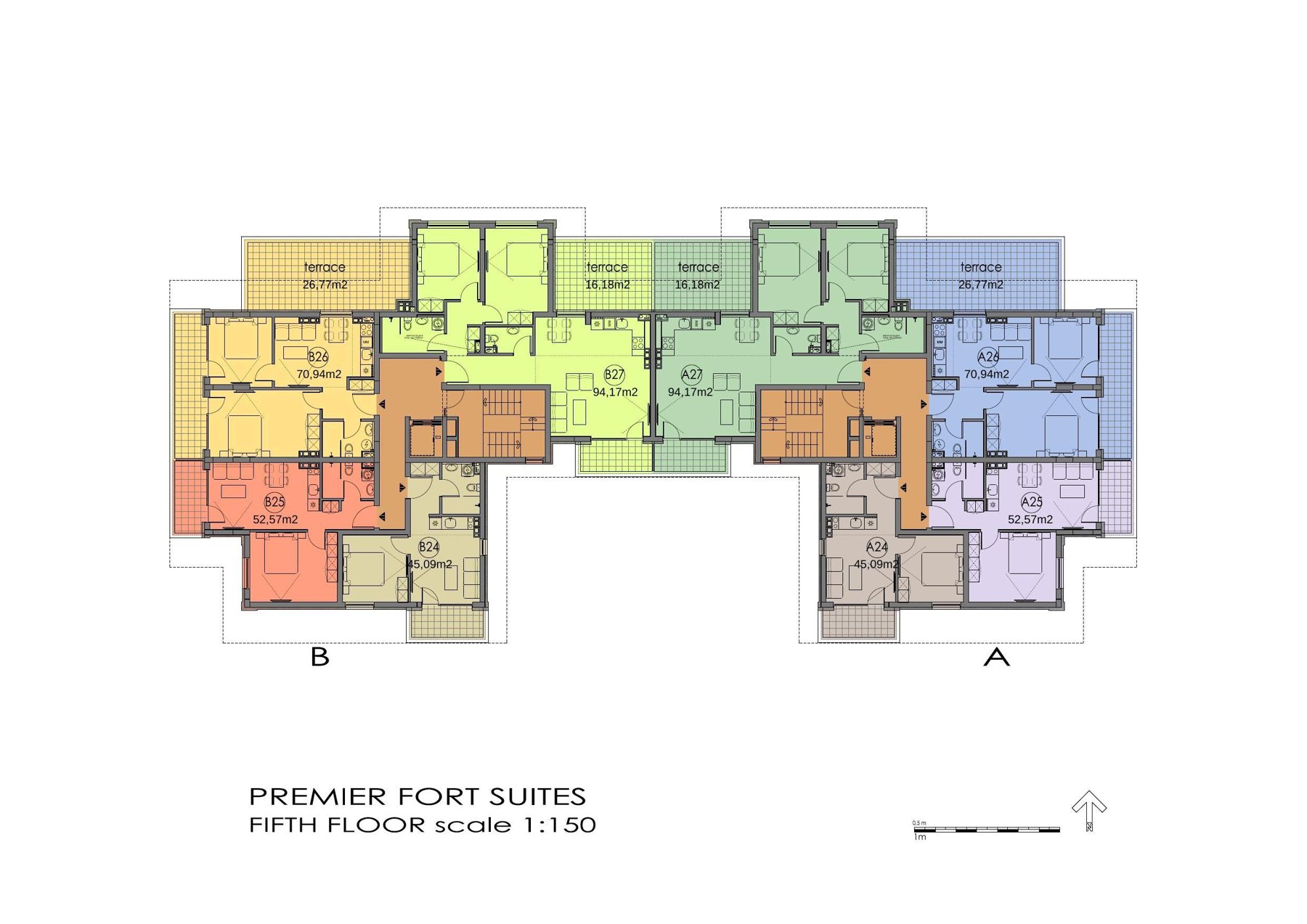 Rzut piętra — 3-pokojowy apartament w Premier Fort Suites — plan kompleksu 1
