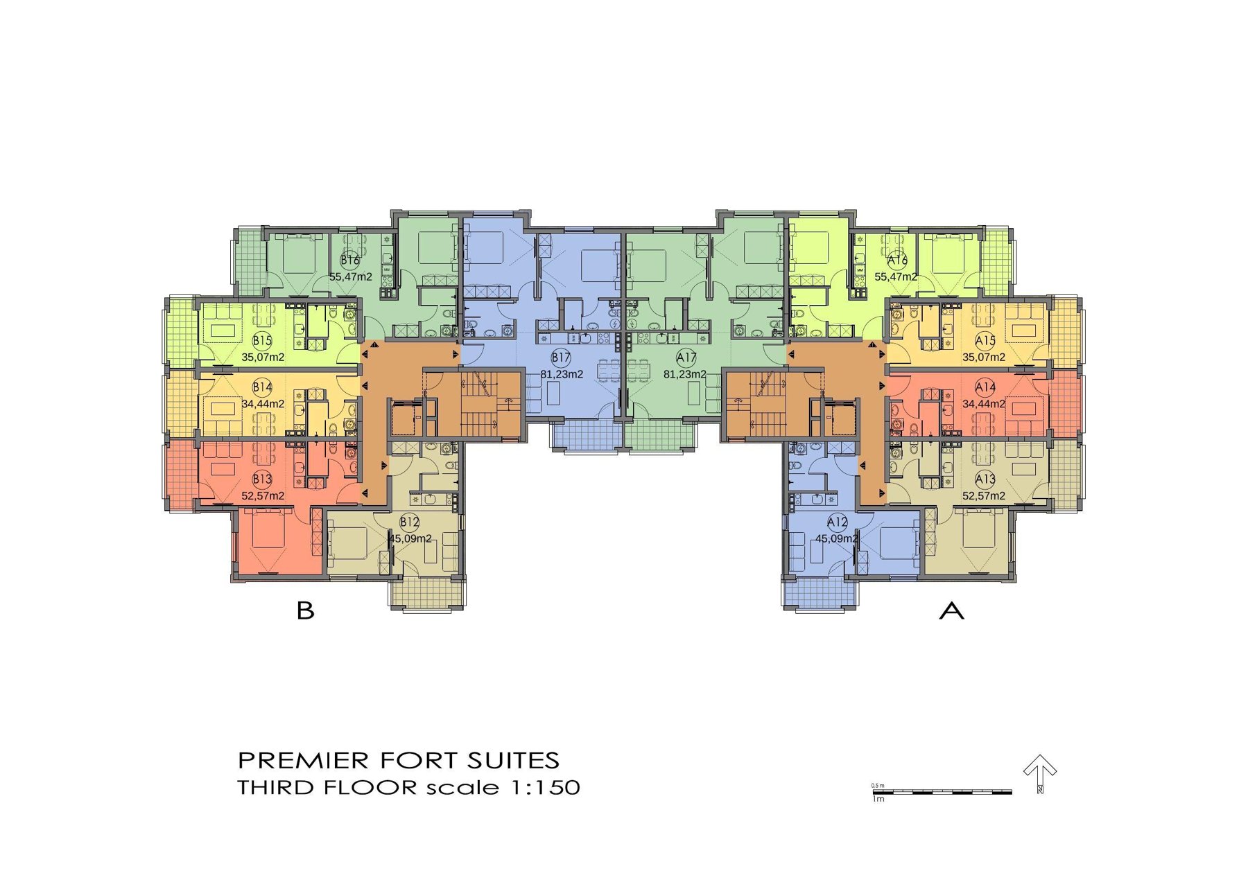 Rzut piętra — 3-pokojowy apartament w Premier Fort Suites — plan kompleksu 1