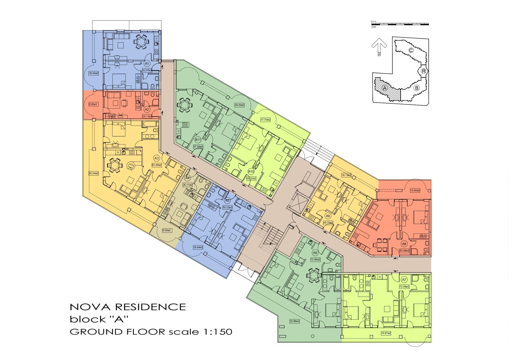 Rzut piętra — 2-pokojowy apartament w Nova Residence — plan kompleksu 1