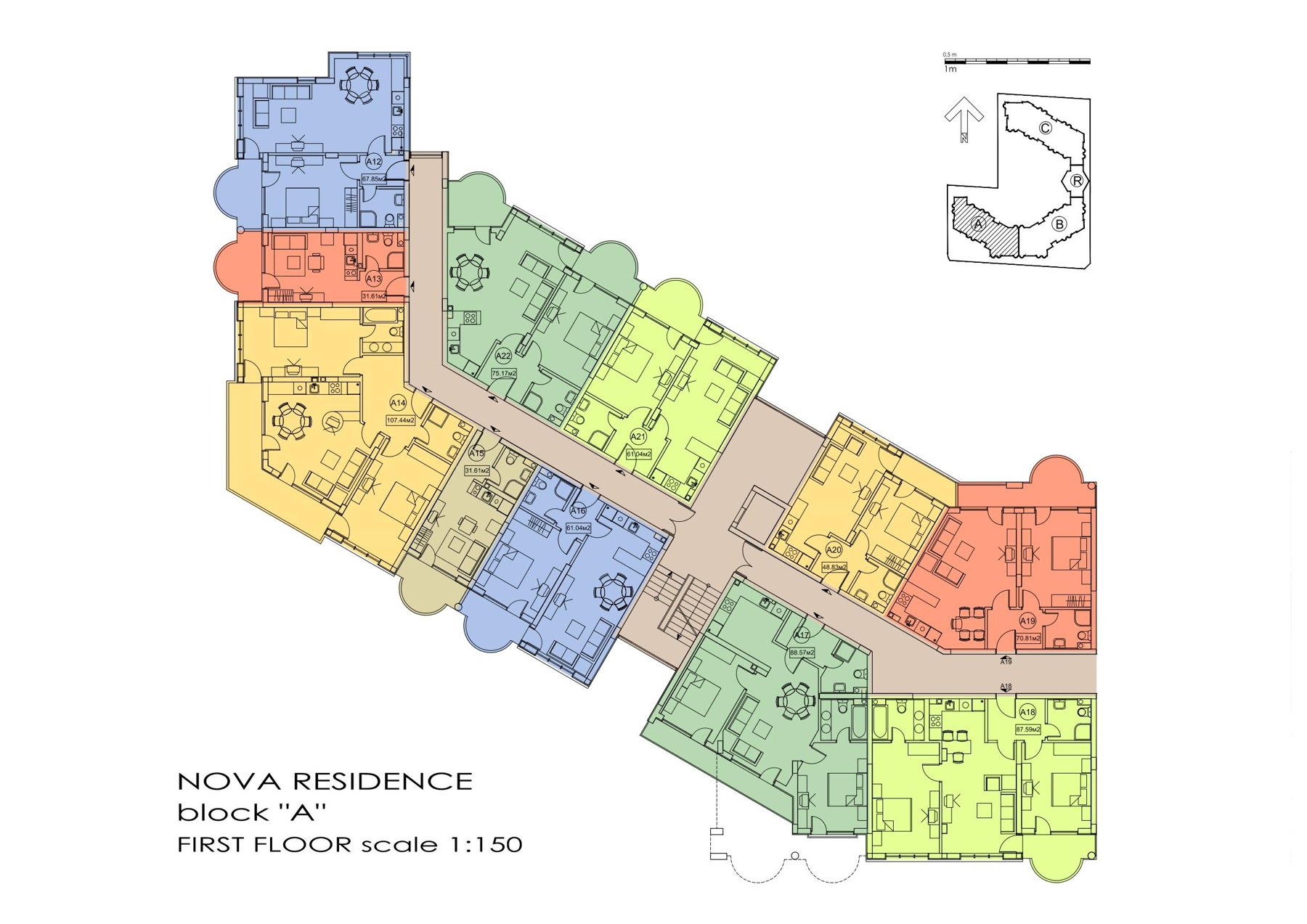 Rzut piętra — Studio w Nova Residence — plan kompleksu 1