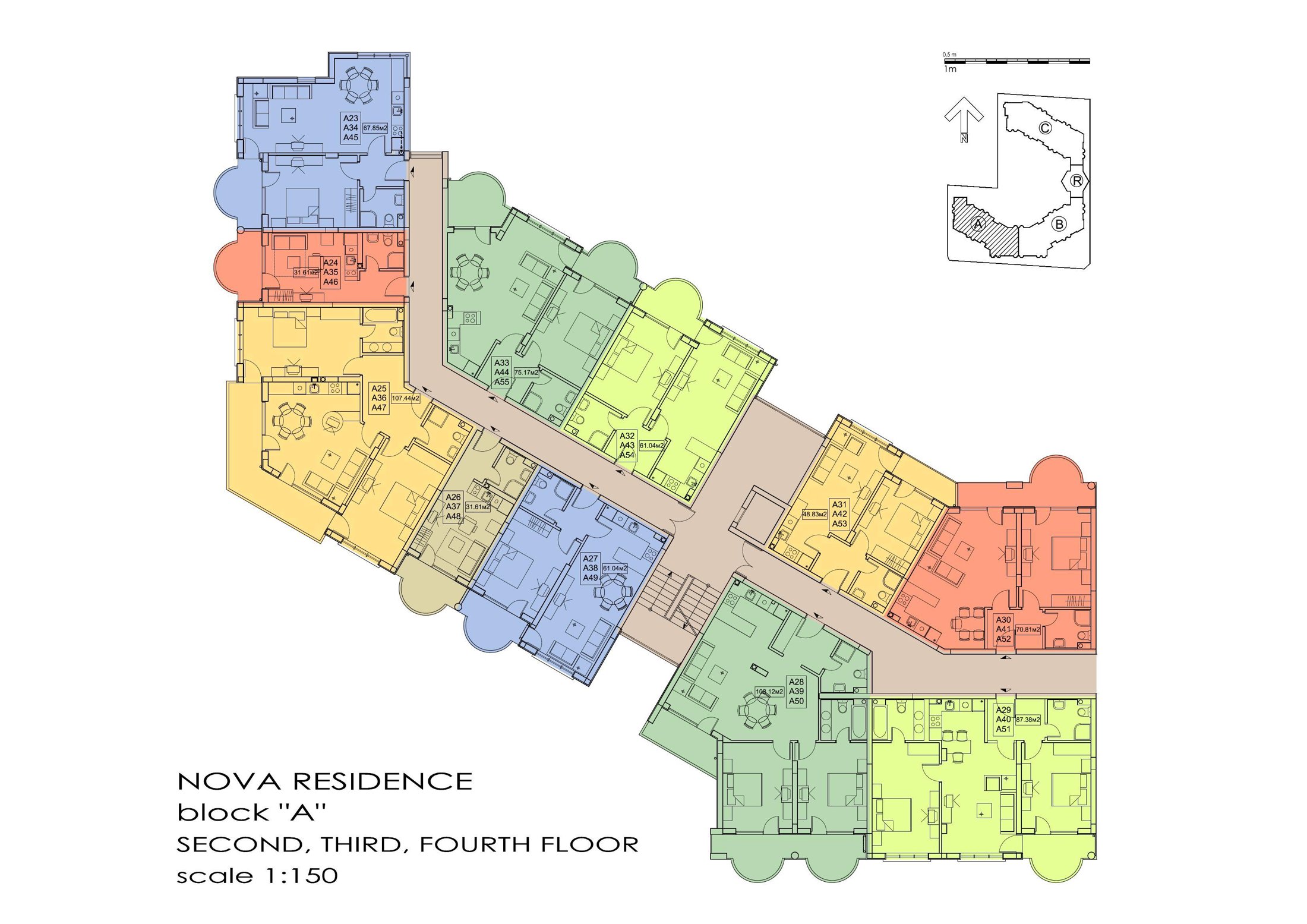 Rzut piętra — Studio w Nova Residence — plan kompleksu 1