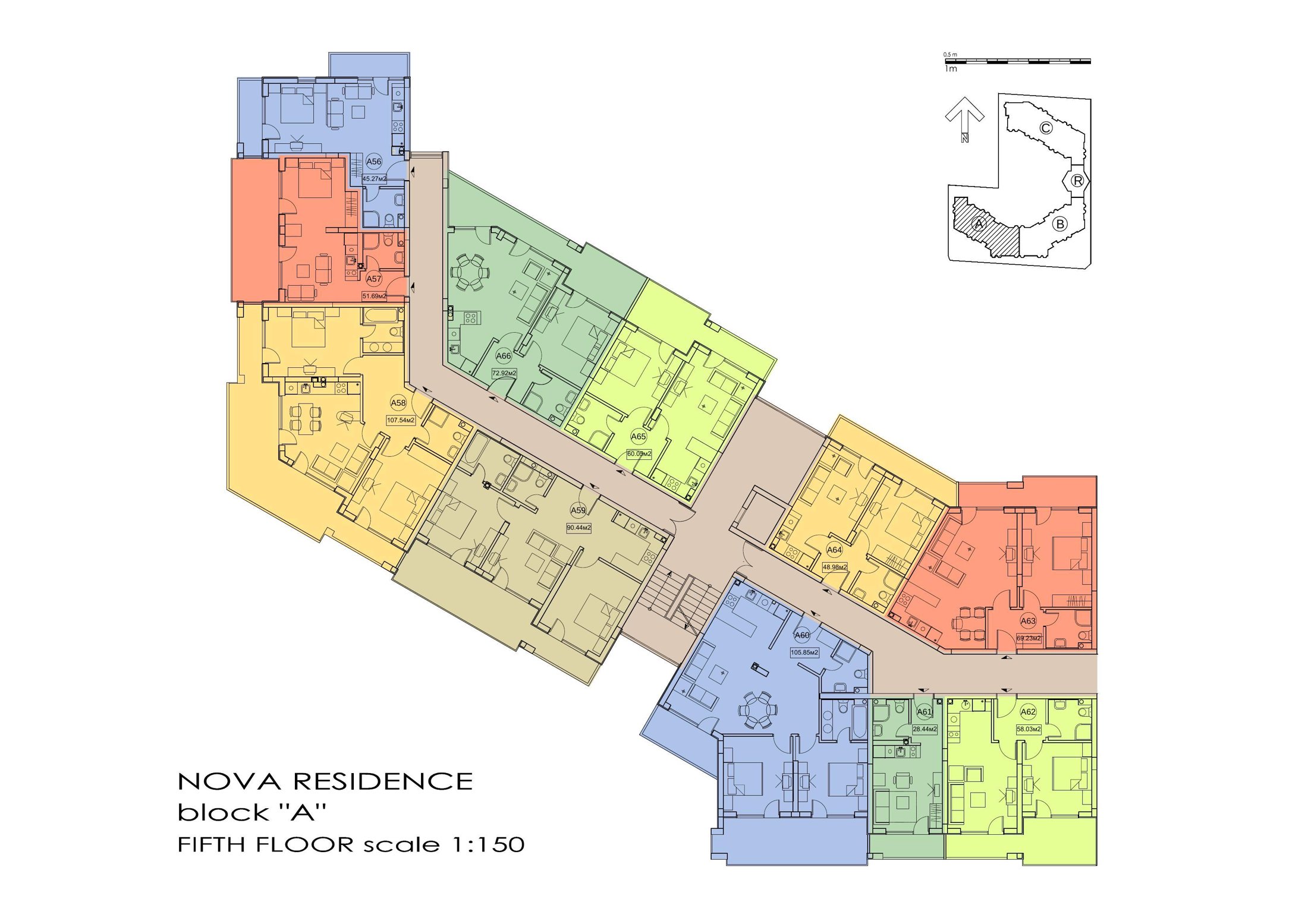 Rzut piętra — 2-pokojowy apartament w Nova Residence — plan kompleksu 1