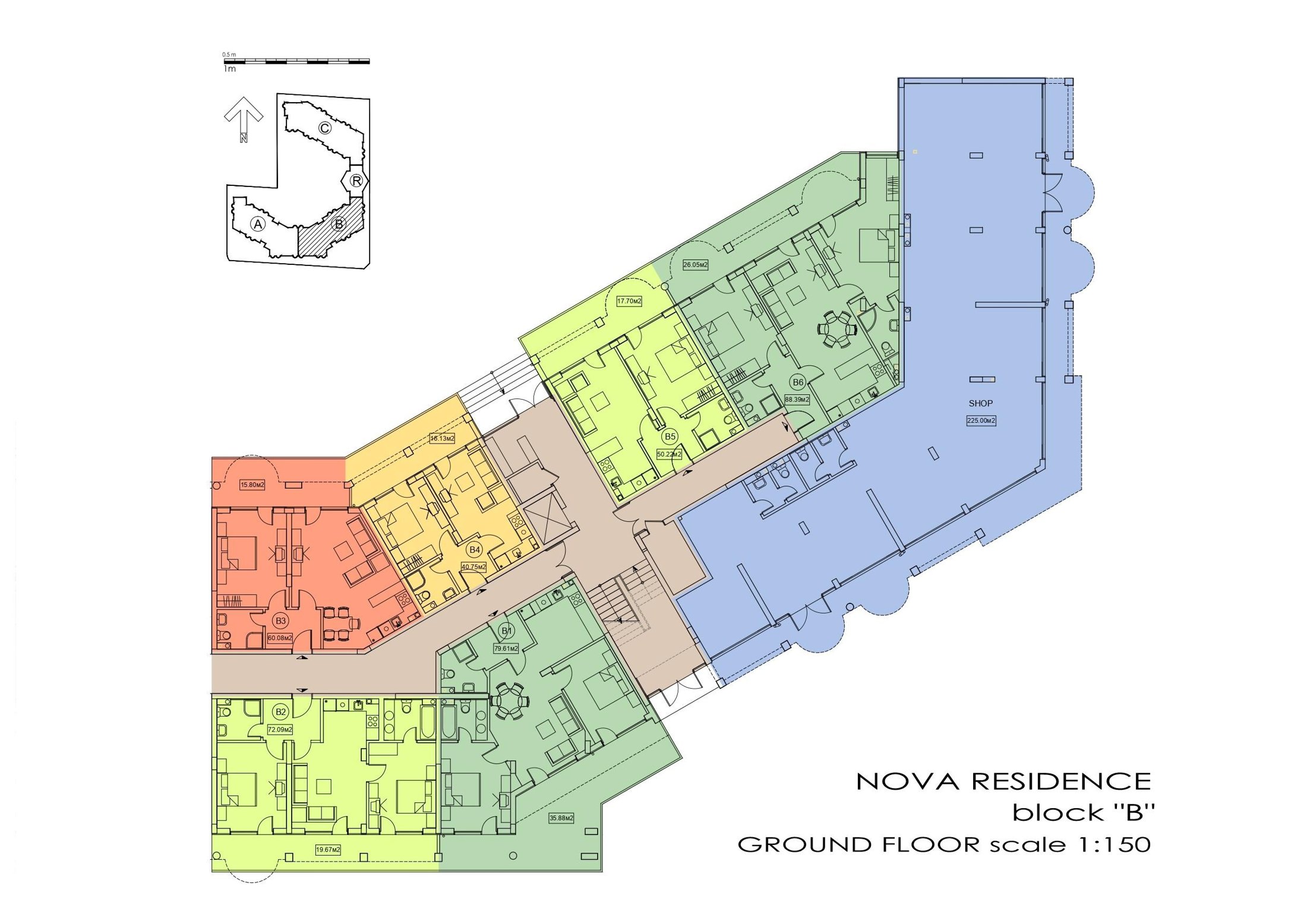 Rzut piętra — 3-pokojowy apartament w Nova Residence — plan kompleksu 1