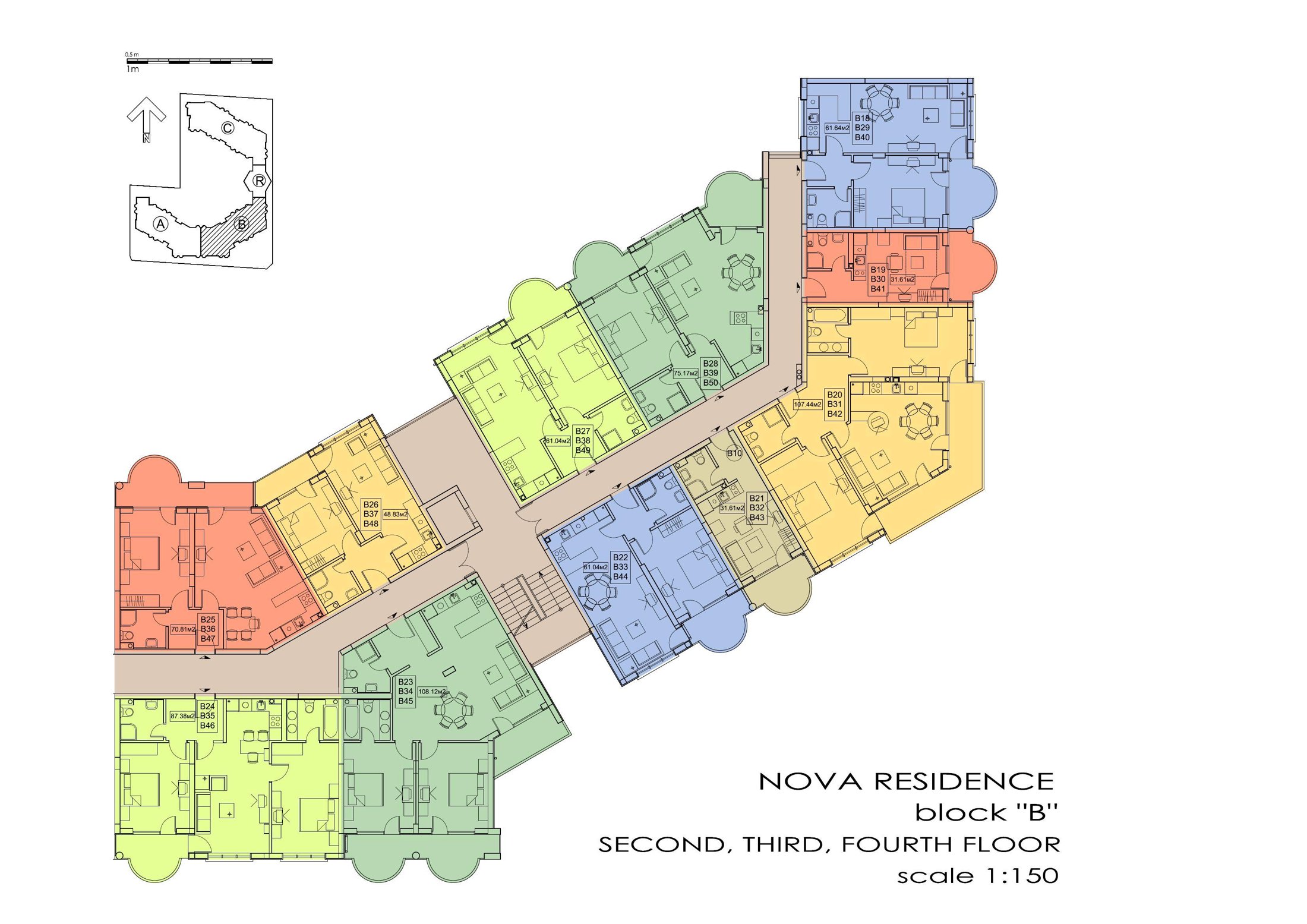 Rzut piętra — 2-pokojowy apartament w Nova Residence — plan kompleksu 1