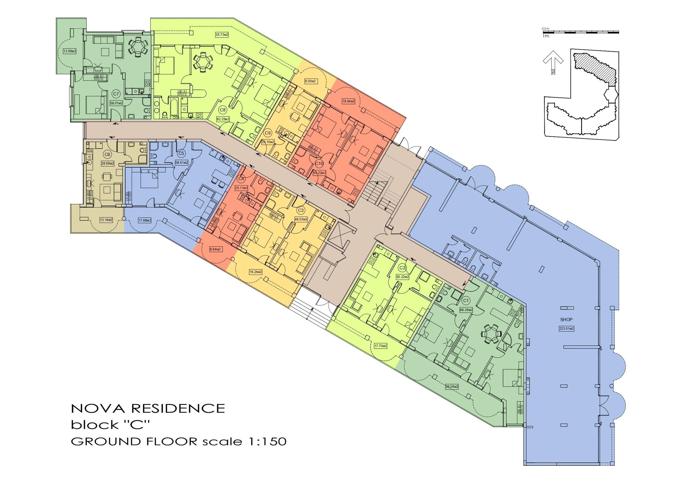 Rzut piętra — 2-pokojowy apartament w Nova Residence — plan kompleksu 1