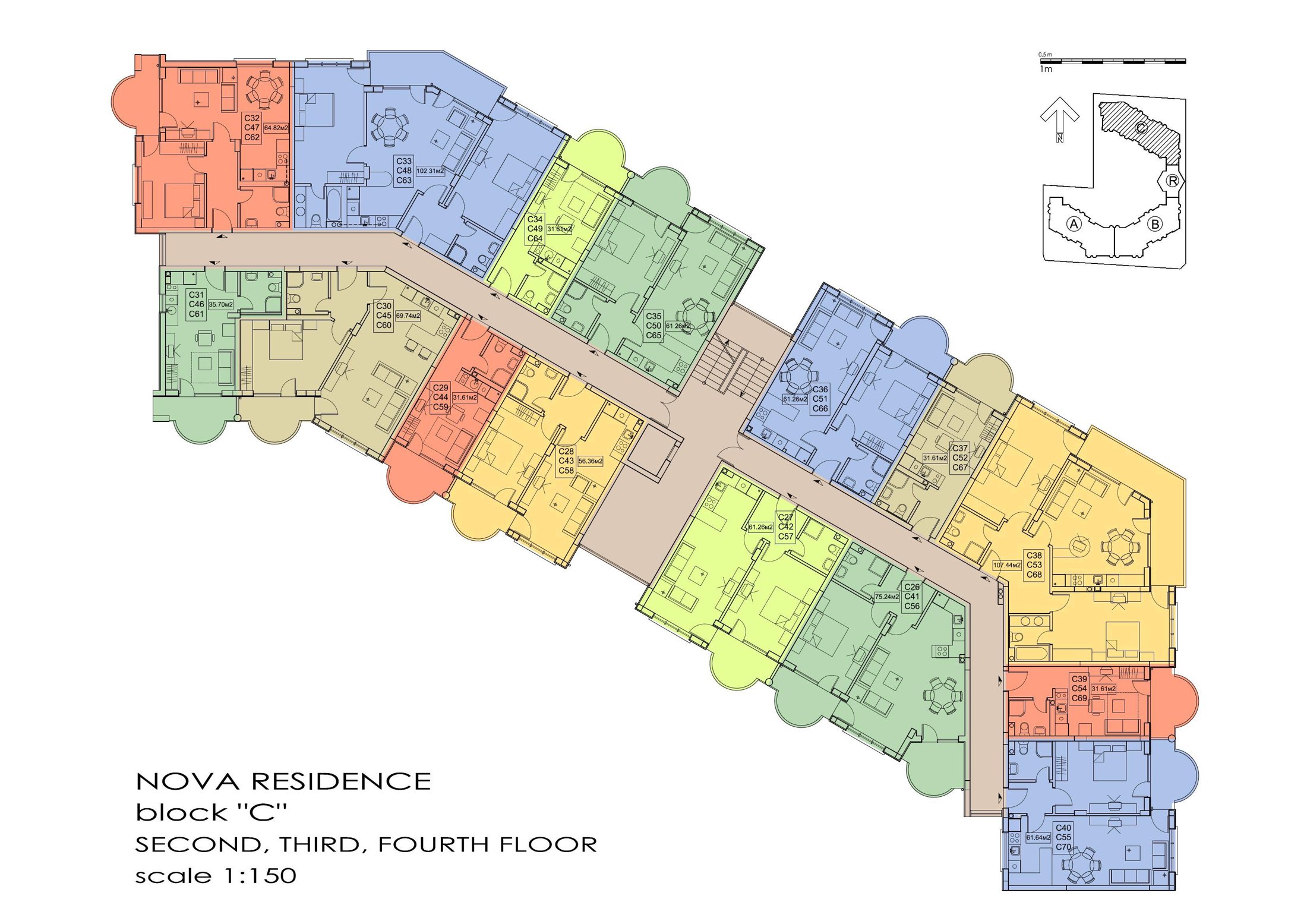 Rzut piętra — 2-pokojowy apartament w Nova Residence — plan kompleksu 1