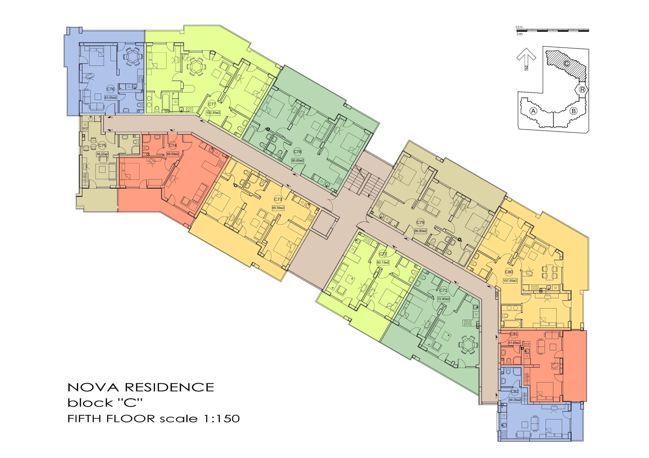 Rzut piętra — Studio w Nova Residence — plan kompleksu 1