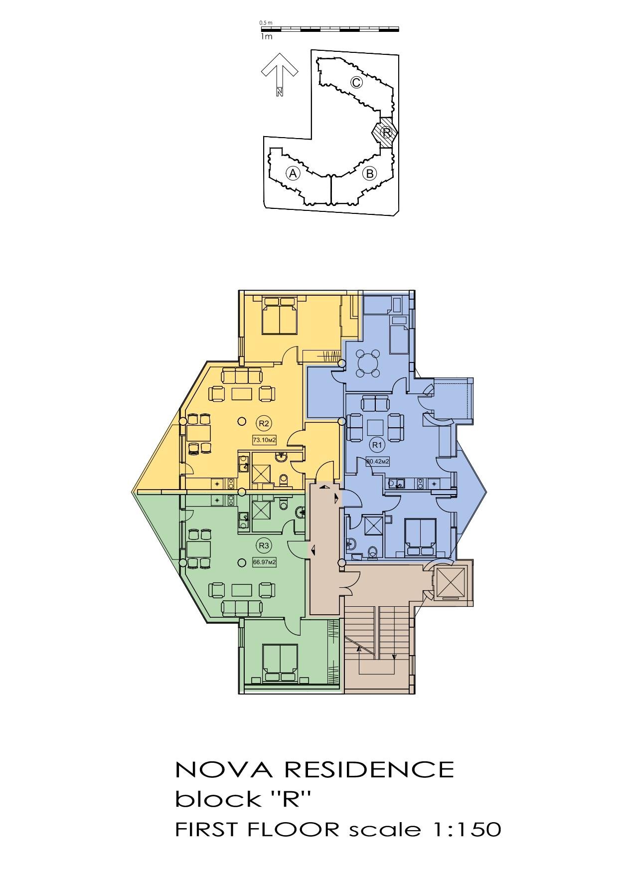 Rzut piętra — 2-pokojowy apartament w Nova Residence — plan kompleksu 1