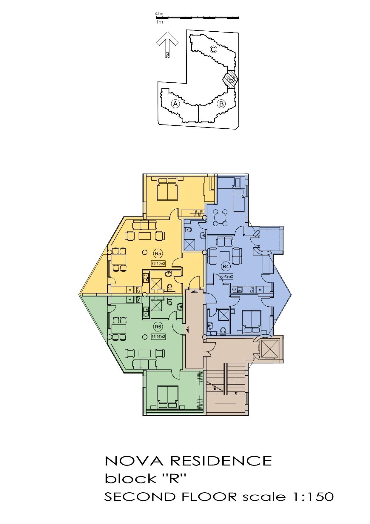 Rzut piętra — 2-pokojowy apartament w Nova Residence — plan kompleksu 1