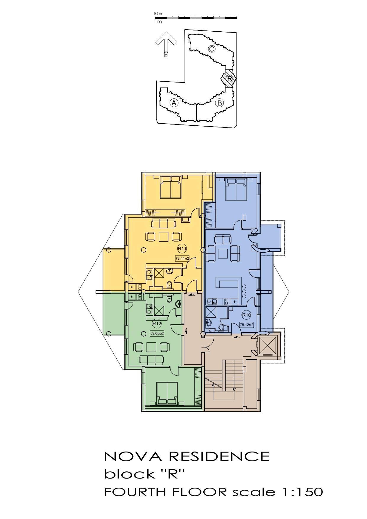 Rzut piętra — 2-pokojowy apartament w Nova Residence — plan kompleksu 1