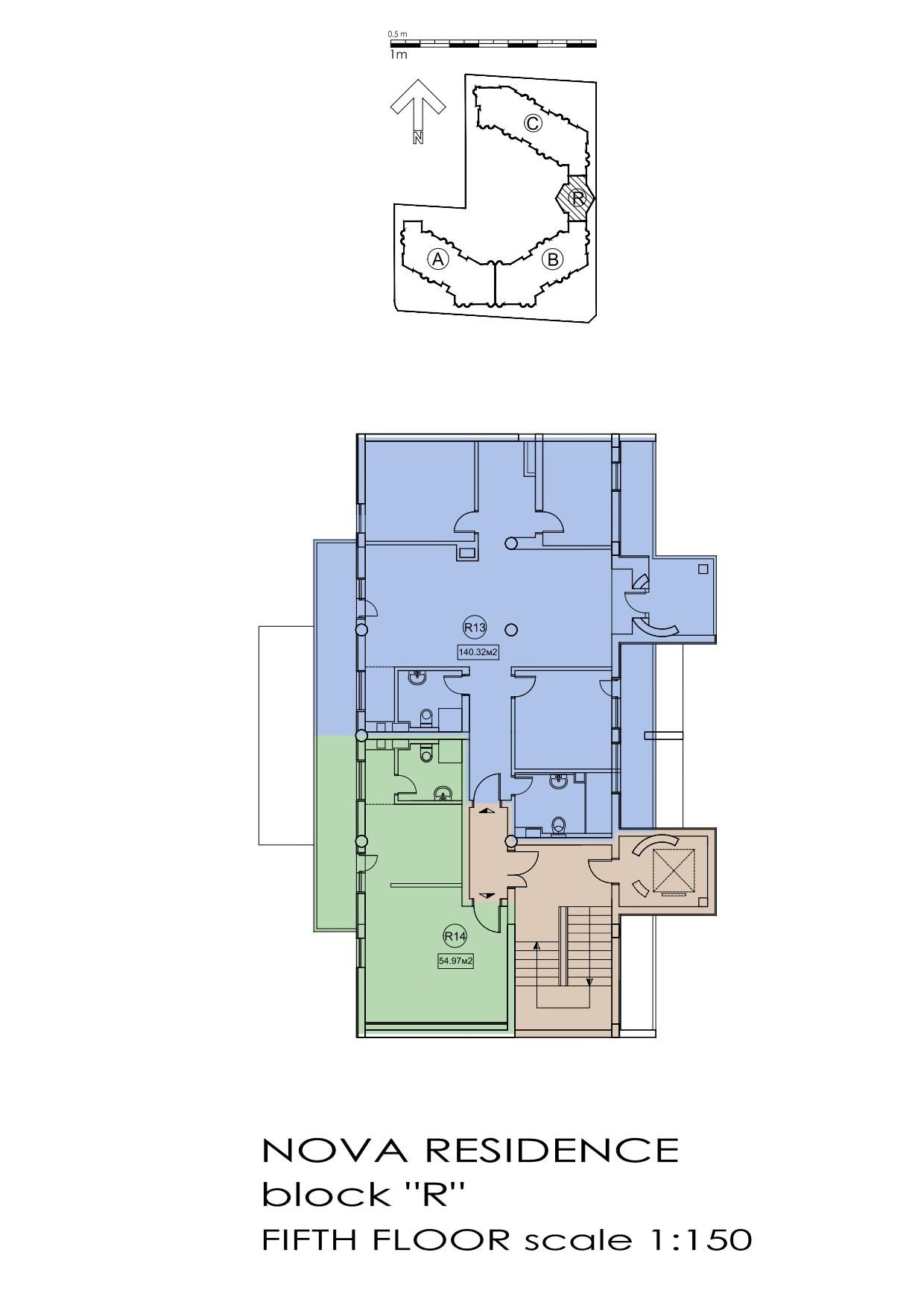 Rzut piętra — 4-pokojowy apartament w Nova Residence — plan kompleksu 1