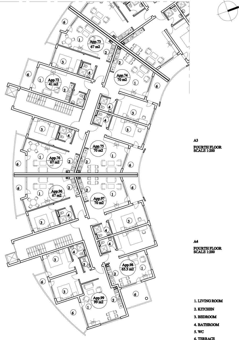 Půdorys podlaží — 2-pokojový apartmán — Privilege Fort Beach · 97 — plán komplexu 1