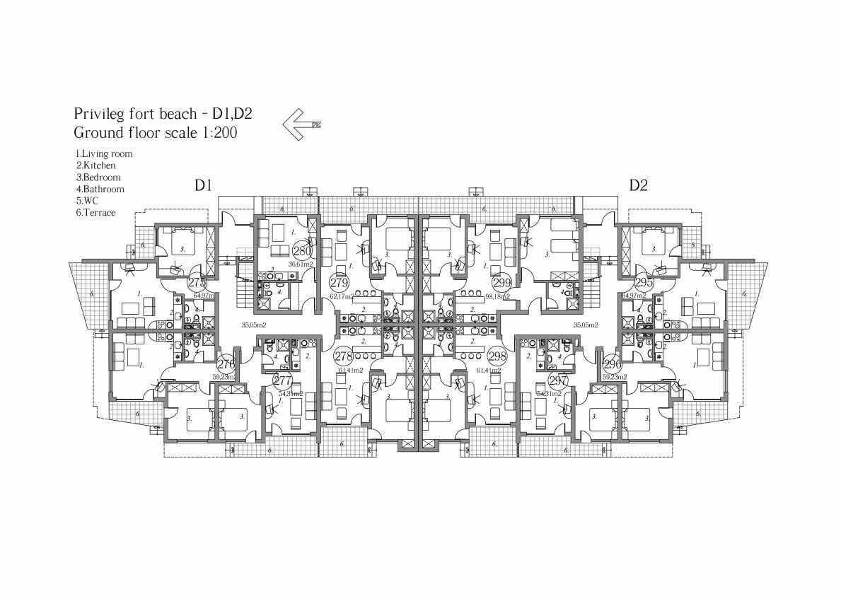 Rzut piętra — 2-pokojowy apartament w Privilege Fort Beach — plan kompleksu 1