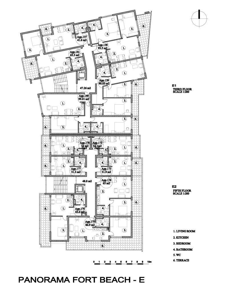 Půdorys podlaží — 3-pokojový apartmán — Panorama Fort Beach · 172 — plán komplexu 1
